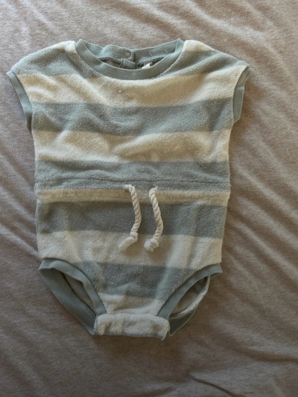 Quincy Mae Blue and White Striped Terry One-Piece Bodysuit